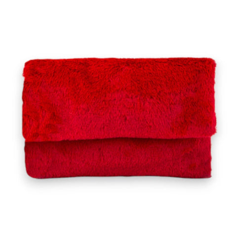 bright red faux fur envelope style clutch purse
