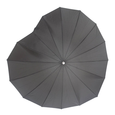 Black heart-shaped umbrella. Shown from top