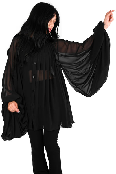 Oversized Black Chiffon Tunic by Foxblood