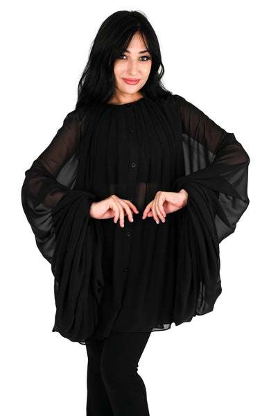 Oversized Black Chiffon Tunic by Foxblood