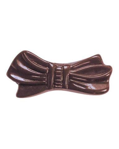 dark brown polyresin 1 7/8" x 7/8" bow shaped hair accessory on 1 1/4" pinch-release barrette