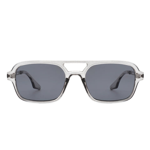 translucent grey aviator sunglasses with metal arms and black smoke lenses. Shown from front