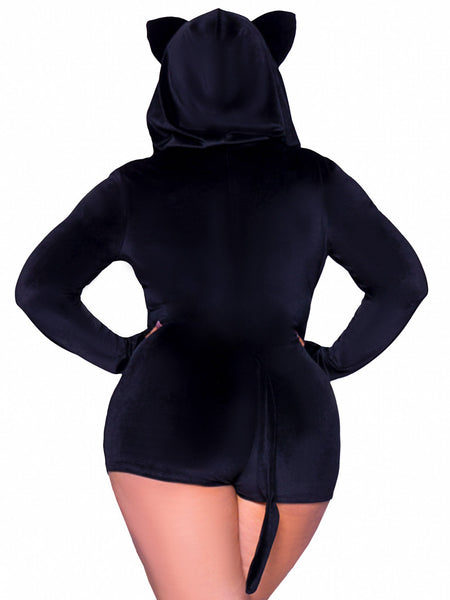 Hooded Black Cat Romper with Tail