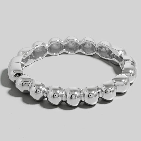 silver metal hinged bangle with a faux bead shape