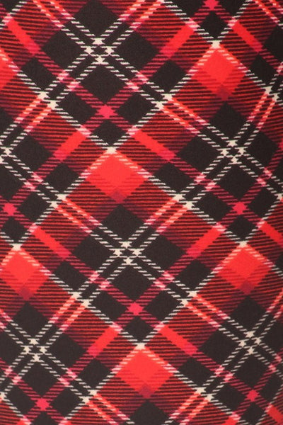 Diagonal plaid pattern in red, black, and cream