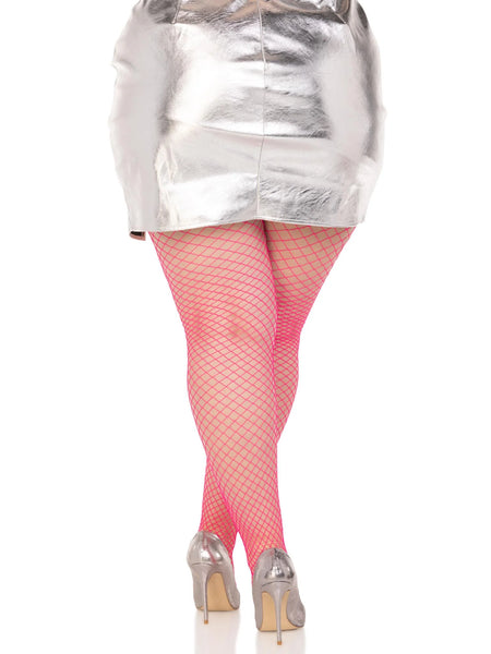 Plus Size Industrial Fishnet Pantyhose in Neon Pink