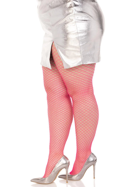 Plus Size Industrial Fishnet Pantyhose in Neon Pink