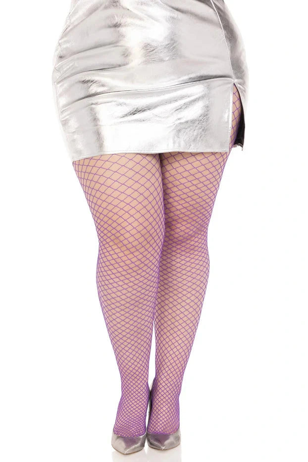 Plus Size Industrial Fishnet Pantyhose in Purple