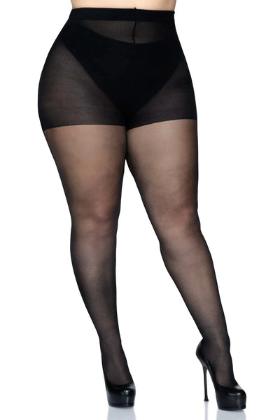 Black sheer stockings worn with black high heels