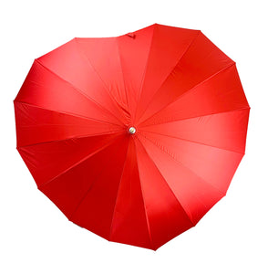 Red heart-shaped umbrella. Shown open from top