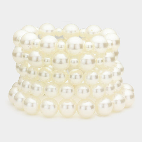 set of 5 stretch bracelets of creamy white faux pearls