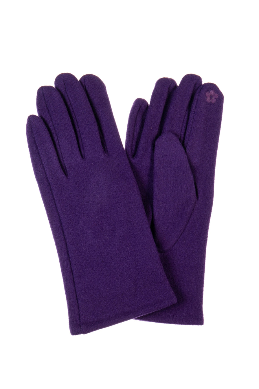 pair vintage-style ponte knit gloves in eggplant purple with pointer finger and thumb texting capabilities