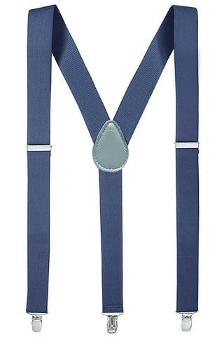 1" wide adjustable dark steel grey elastic suspenders with silver metal clips