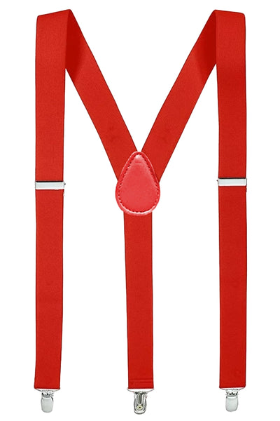 1" wide adjustable red elastic suspenders with silver metal clips