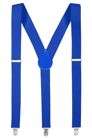 1" wide adjustable royal blue elastic suspenders with silver metal clips