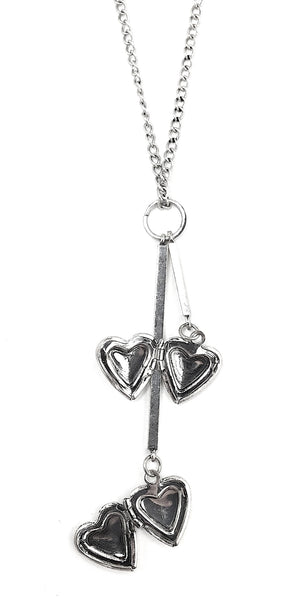 Silver Metal Double Heart Locket Necklace