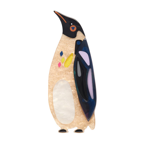 Pete Cromer x Erstwilder Australian Sea Life collaboration collection "The Emboldened Emperor Penguin" layered acrylic resin brooch