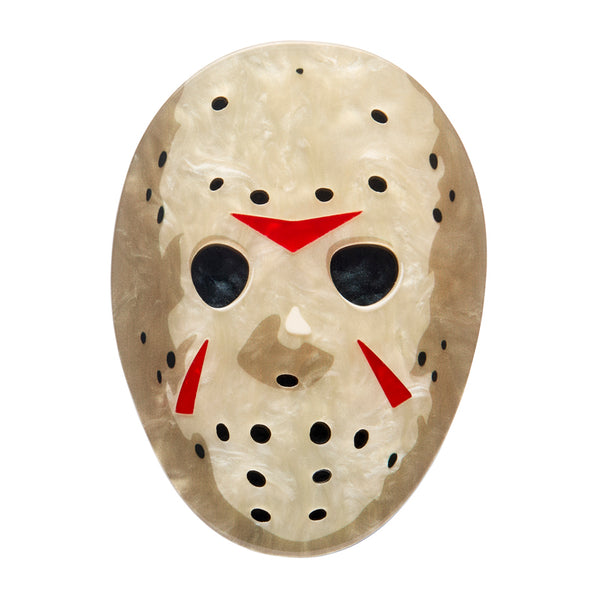 friday the 13th movie character jason voorhees' hockey mask layered acrylic resin brooch