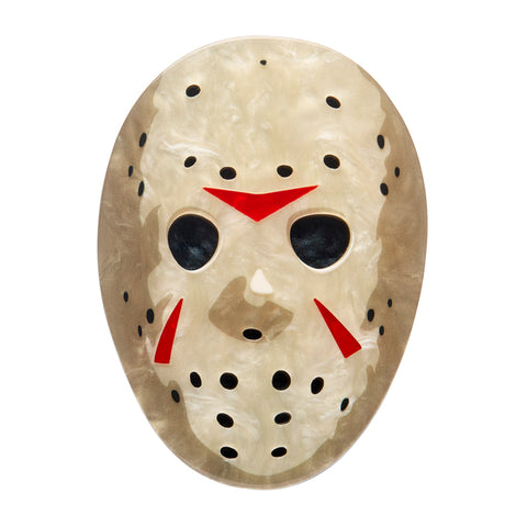 friday the 13th movie character jason voorhees' hockey mask layered acrylic resin brooch