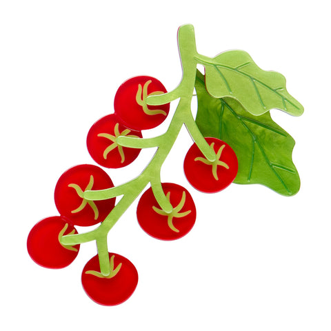 red cherry tomatoes on the vine layered acrylic resin brooch