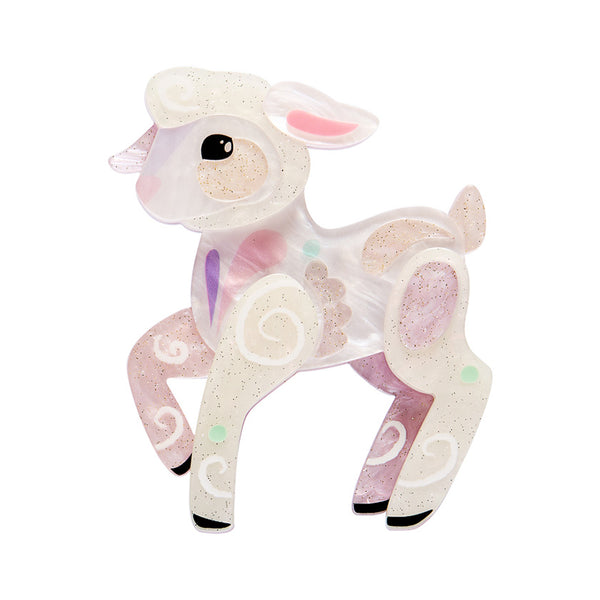 white layered acrylic resin lamb-shaped brooch