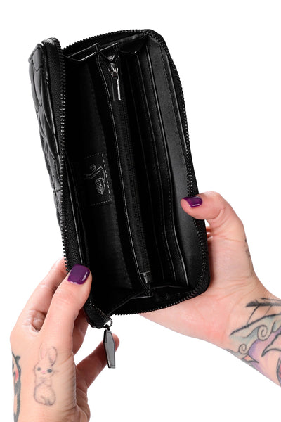Black Faux Leather Quilted Spiderweb Wallet by Foxblood