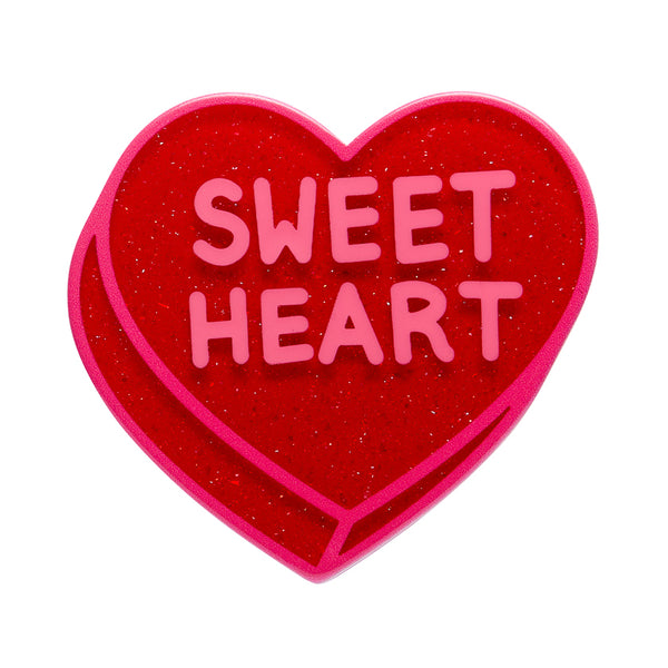"SWEET HEART" text red glitter resin candy heart brooch
