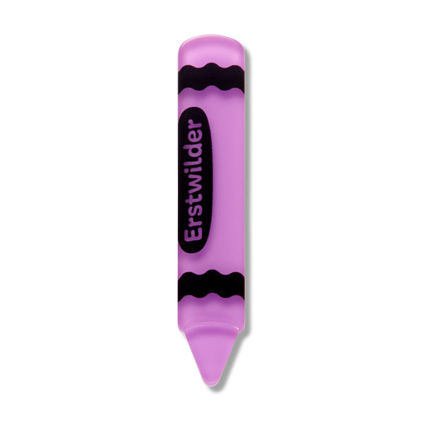 purple with black details acrylic resin "Erstwilder" brand crayon-shaped mini brooch