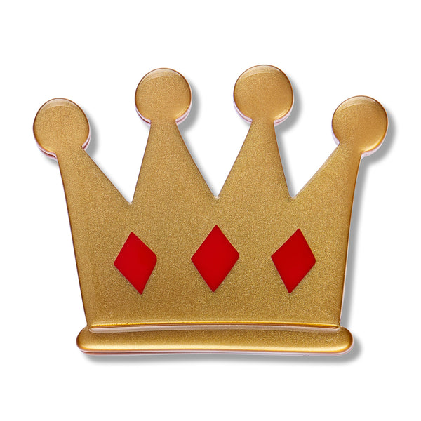 metallic gold resin with red diamonds crown-shaped brooch