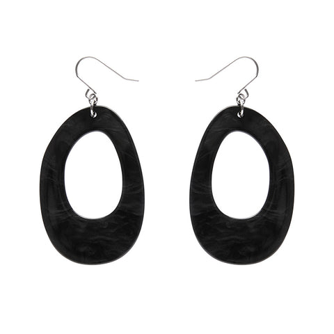 pair Essentials Collection drop irregular oval hoop dangle earrings in rich black ripple texture 100% Acrylic resin