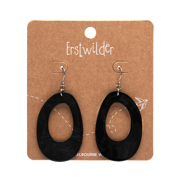 Essentials Collection drop irregular oval hoop dangle earrings in rich black ripple texture 100% Acrylic resin