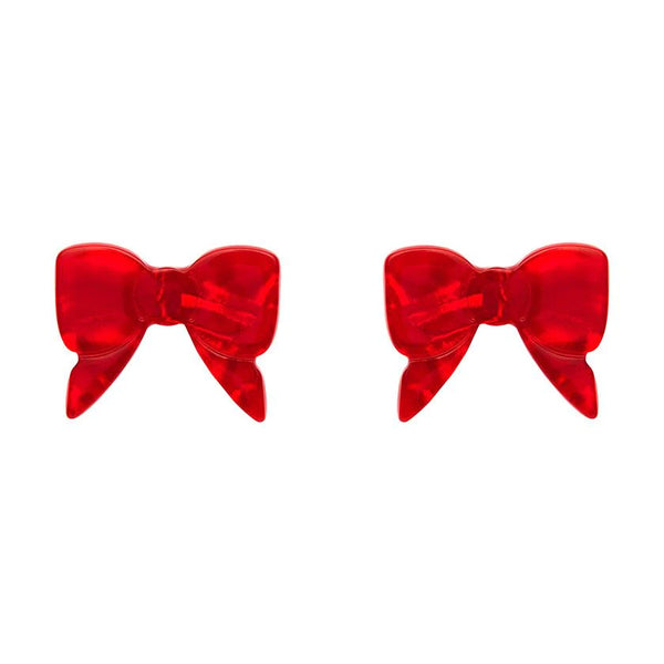pair Essentials Collection bow shaped post earrings in bright red ripple texture 100% Acrylic resin