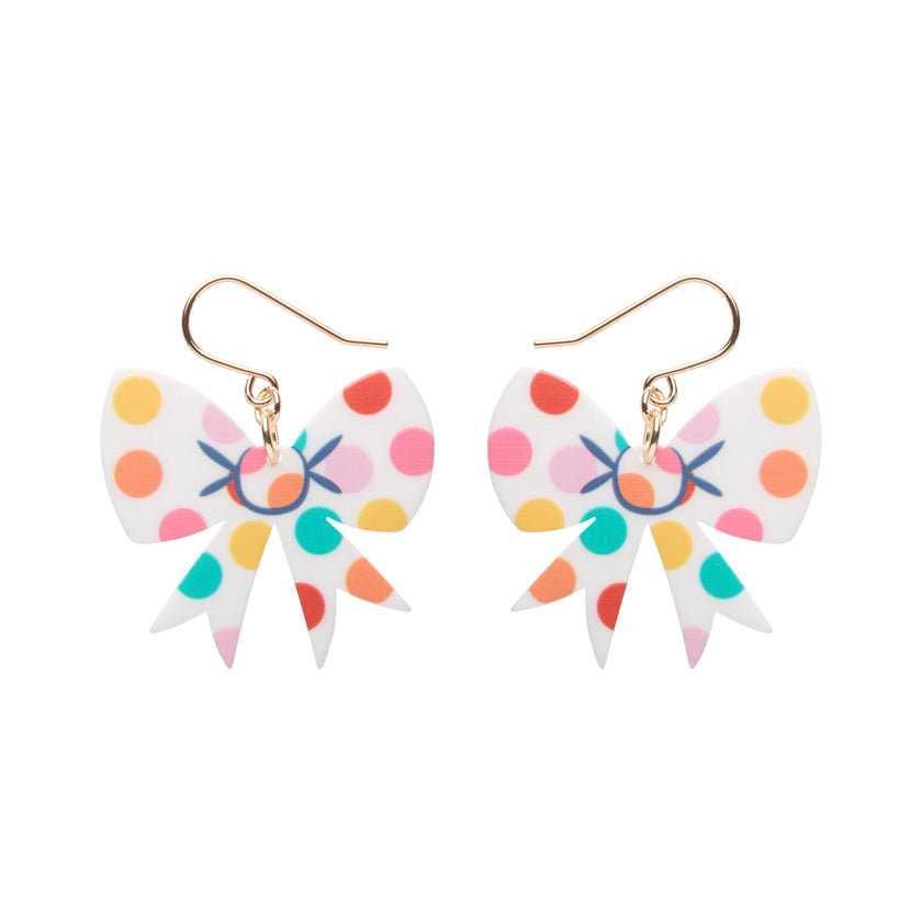 Essentials Polka Dot Bow Dangle Earrings - White