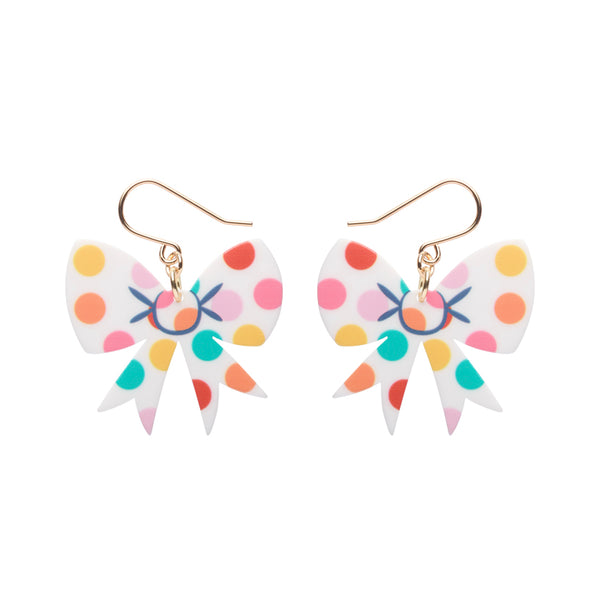 Essentials Polka Dot Bow Dangle Earrings - White