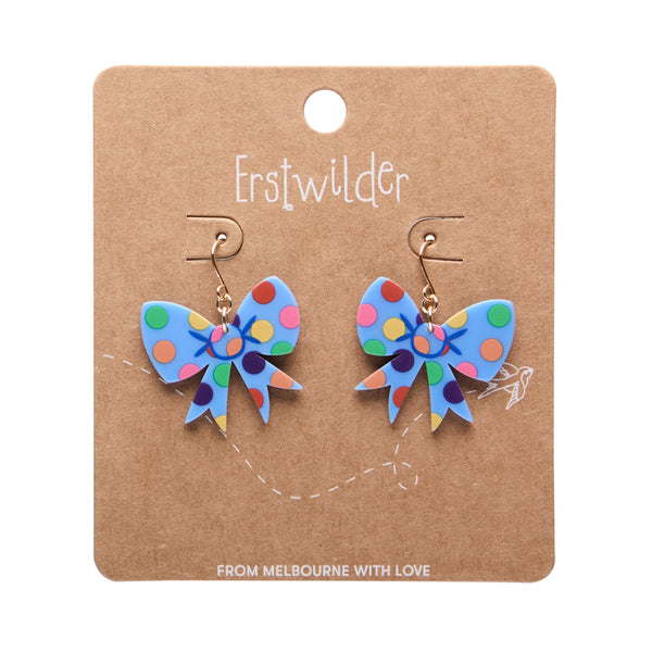 Essentials Polka Dot Bow Dangle Earrings - Blue