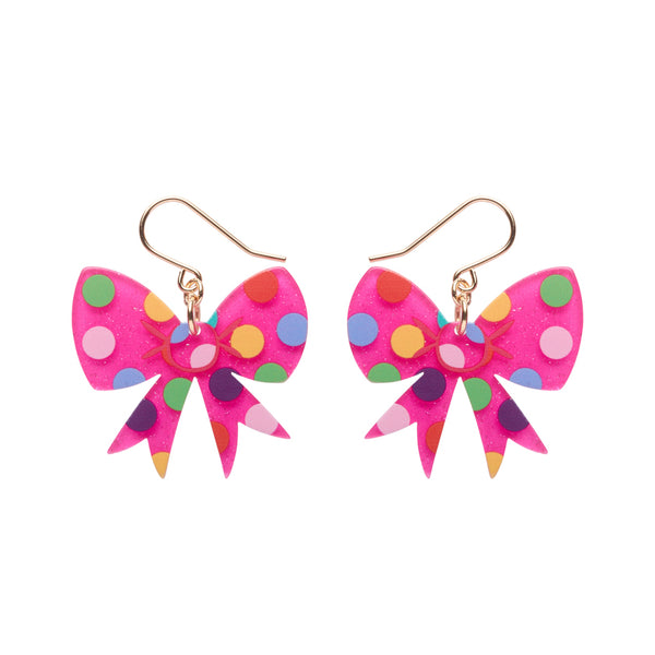 Essentials Polka Dot Bow Dangle Earrings - Pink