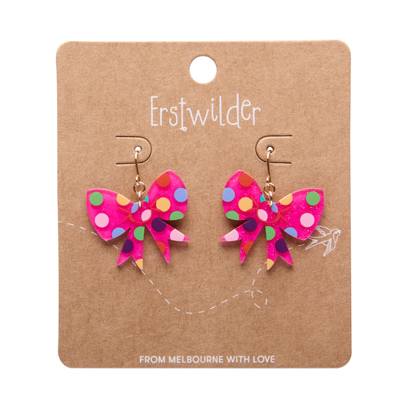 Essentials Polka Dot Bow Dangle Earrings - Pink