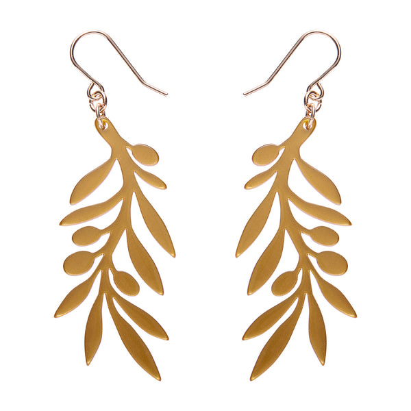 pair of metallic gold acrylic resin olive branch shaped dangle earrings