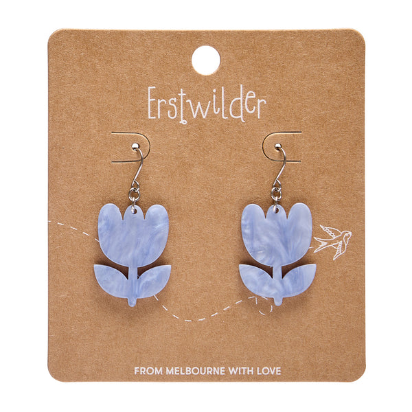 Floral earrings on a branded card with 'Erstwilder' and 'From Melbourne with Love' text.