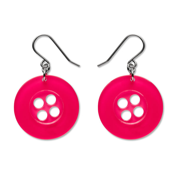 pair of button-shaped dangle earrings in shiny pink 100% Acrylic resin