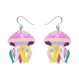 pair Pete Cromer x Erstwilder Australian Sea Life collaboration collection "The Whimsical White Spotted Jellyfish" layered acrylic resin earrings