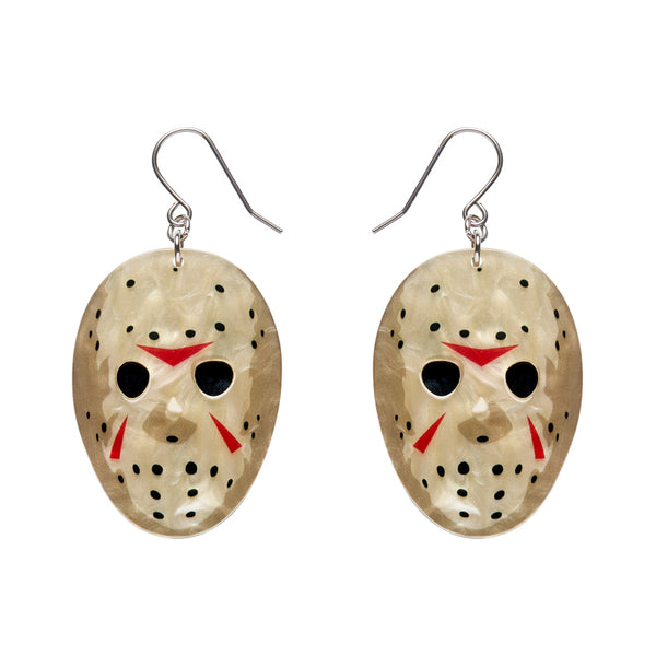 pair of friday the 13th movie character jason voorhees' hockey mask layered acrylic resin dangle earrings
