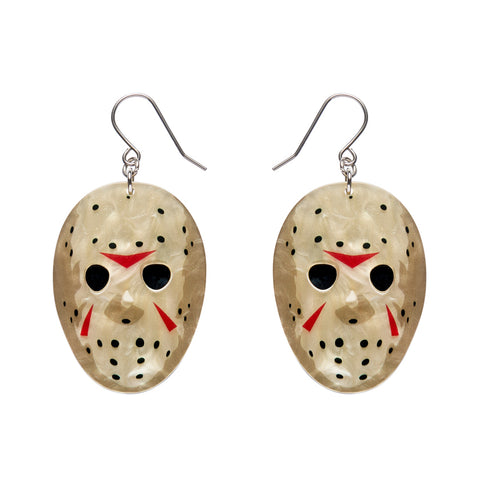 pair of friday the 13th movie character jason voorhees' hockey mask layered acrylic resin dangle earrings