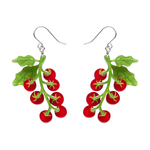 pair of cherry tomatoes on the vine layered acrylic resin dangle earrings