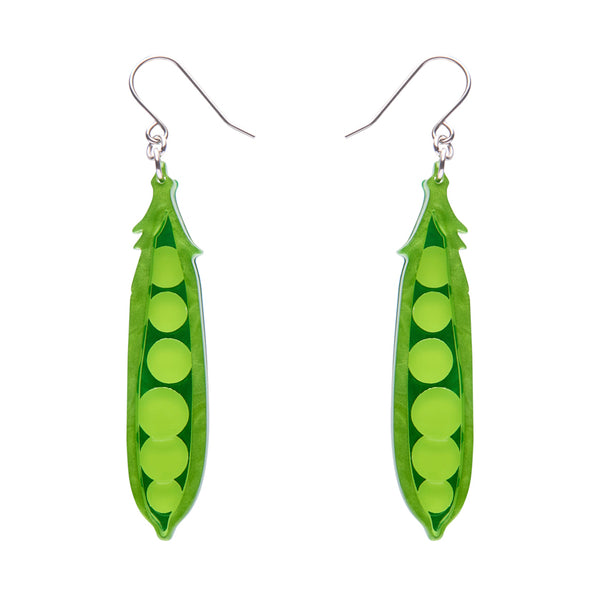 pair of green peapod layered acrylic resin dangle earrings 