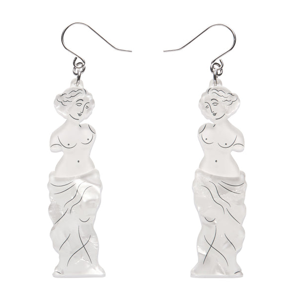 pair of white layered acrylic resin statue of Aphrodite dangle earrings