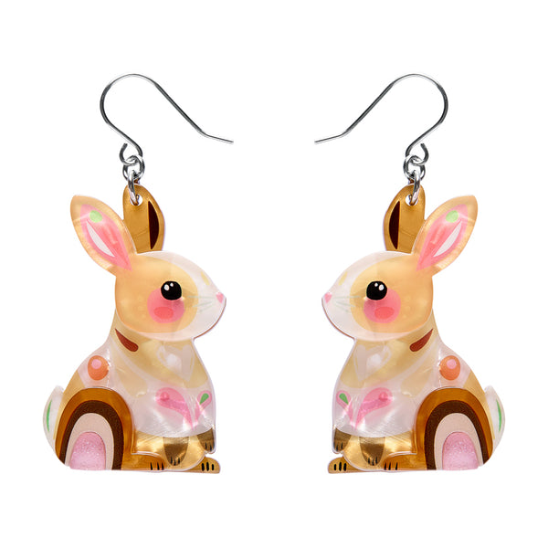 pair of multi browns layered acrylic resin rabbit-shaped earrings 