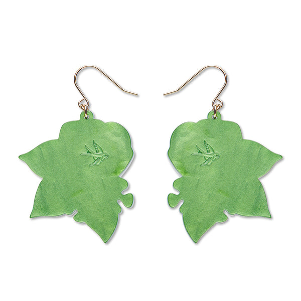 green back layer of acrylic resin flower and leaves shaped dangle earrings