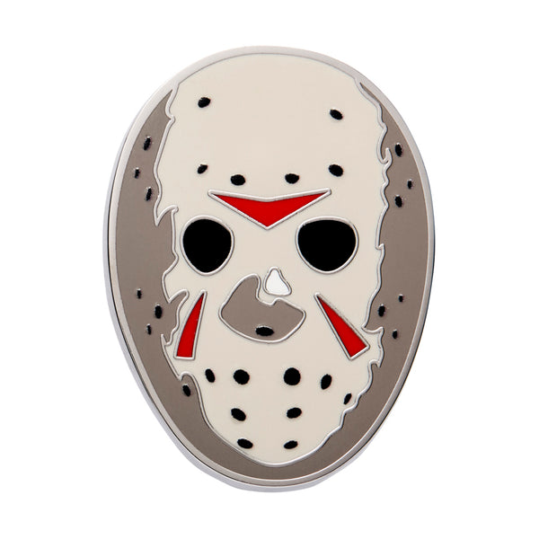 friday the 13th movie character jason voorhees' hockey mask nameled silver metal clutch-back pin