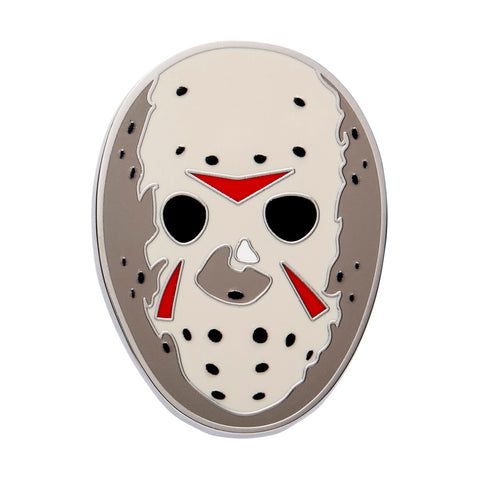 friday the 13th movie character jason voorhees' hockey mask nameled silver metal clutch-back pin